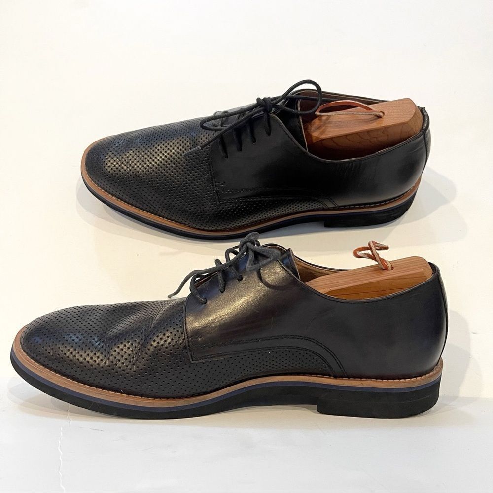 Zanzara Black Leather Perforated Dress Shoes Men 10.5 - Hartung Oxford